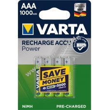 Varta Power Akku Ready2Use Micro AAA HR03 LR03 4er Blister 1000mAh