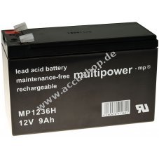 Powery Bleiaccu MP1236H Ersatz fr FIAMM Typ FG20722 12V 9Ah (ersetzt auch 7,2Ah/7Ah)