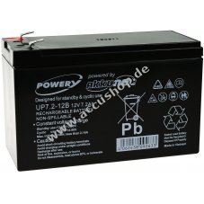 Powery Blei-Gel Akku kompatibel mit YUASA Typ NP7-12L 12V 7,2Ah