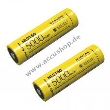 2x Nitecore Li-Ion Akku Typ 21700 NL2150, 5000mAh