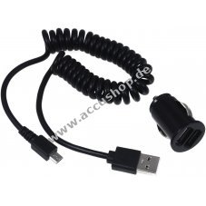 KfZ-Ladeadapter 12-24V 2 x USB inkl. USB Spiralkabel mit Micro USB