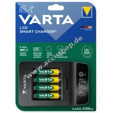 VARTA Akku Ladegert, inkl. 4x AA 2,1Ah, LCD Smart Charger+ fr wiederaufladbare AA AAA