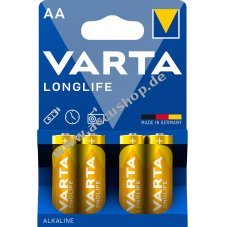 Varta Batterien AA LR06 Alkaline Mignon Longlife 1,5V 4er Blister