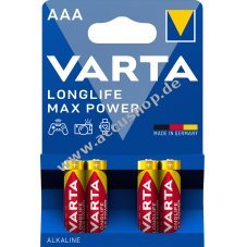 Varta Batterien AAA LR03 Alkaline Micro Longlife Max Power 1,5V 4er Blister