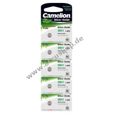 Camelion Knopfzelle, Uhrenbatterie SR41/SR41W / G3 / 392 / LR41 / 192 5er Blister