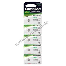 Camelion Knopfzelle,Uhrenbatterie SR43 / G12 / 386 / LR43 / 186 5er Blister