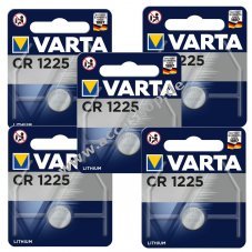 5x Lithium Knopfzelle, Batterie Varta CR1225 5x 1er Blister