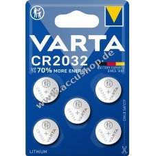 VARTA Lithium Knopfzelle CR2032, ersetzt DL2032 IEC CR2032 5er Blister