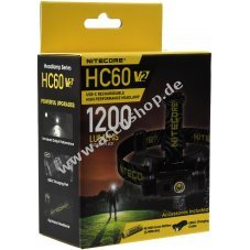 Nitecore HC60 V2 LED Kopfleuchte, Kopflampe Headlight, Stirnlampe, USB, 1200 Lumen