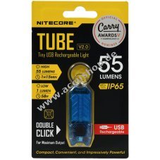 Nitecore TUBE 2.0 Mini LED Taschenlampe, mit Micro USB, 55 Lumen, blau